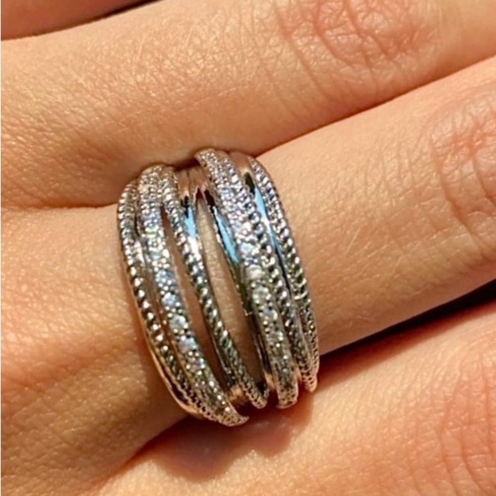 diamond Crossover stacking dome ring stamped hallmarked twisted size 5